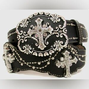Justin Boots leather cross belt silver rhinestone western country boho bling Justin Boots | Accessories | Justin Boots Leather Cross Belt  main image 3